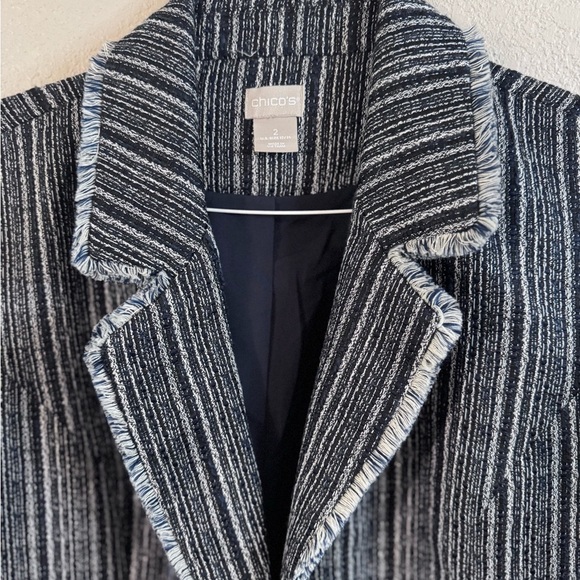 Chico's Navy and Silver Textured Fabric Blazer - Picture 3 of 8